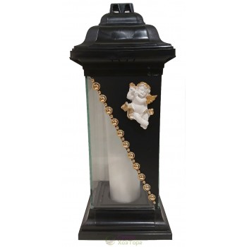 Лампадка стеклянная на 120 часов Каплычка черная "Ангел лепка"