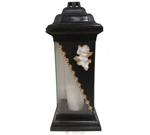 Лампадка стеклянная на 120 часов Каплычка черная "Ангел лепка"