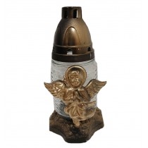 Лампадка стеклянная на 18 часов "Ангел золотой" прозрачная