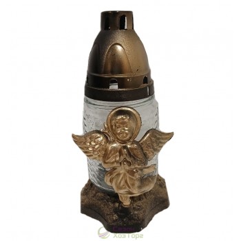 Лампадка стеклянная на 18 часов "Ангел золотой" прозрачная