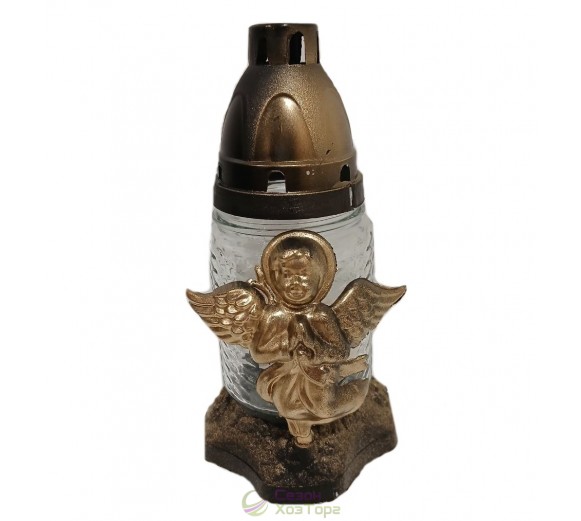 Лампадка стеклянная на 18 часов "Ангел золотой" прозрачная