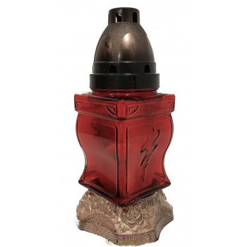 Лампадка стеклянная на 18 часов "Квадрат красный с рельефным крестом"