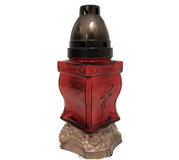 Лампадка стеклянная на 18 часов "Квадрат красный с рельефным крестом"