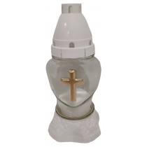 Лампадка стеклянная на 18 часов "Белое сердце с крестом"