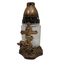 Лампадка стеклянная на 18 часов "Крест золотой"  