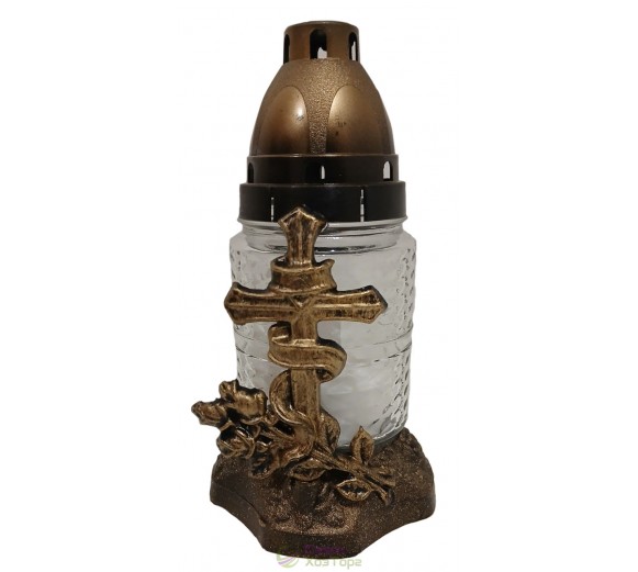 Лампадка стеклянная на 18 часов "Крест золотой"  