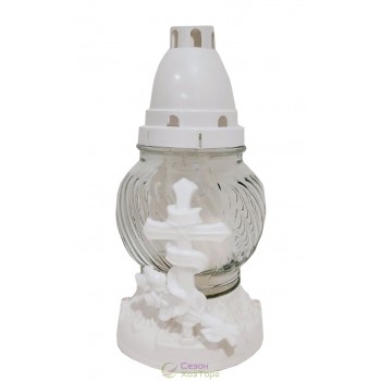 Лампадка стеклянная на 24 часа "Крест белый" 