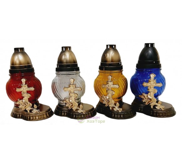 Лампадка стеклянная на 24 часа "Крест микс"  