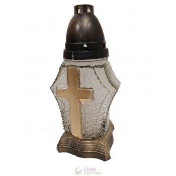 Лампадка стеклянная на 36 часов "Крест 3D" прозрачная