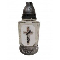 Лампадка стеклянная на 36 часов  "Крест на белом фоне"