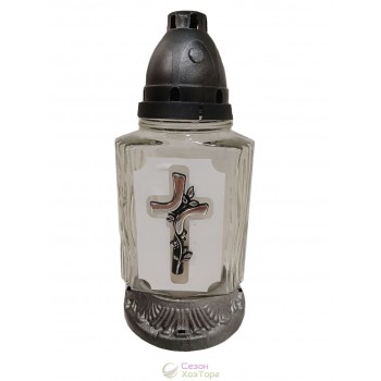 Лампадка стеклянная на 36 часов  "Крест на белом фоне"