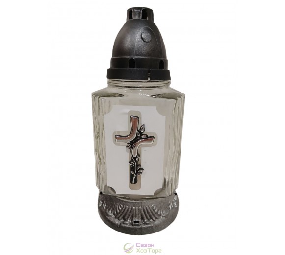 Лампадка стеклянная на 36 часов  "Крест на белом фоне"
