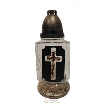 Лампадка стеклянная на 36 часов  "Крест на черном фоне"