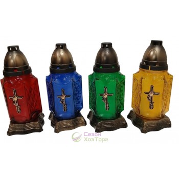 Лампадка стеклянная на 36 часов  "Каплычка Микс с крестом"  
