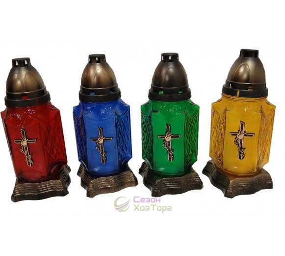 Лампадка стеклянная на 36 часов  "Каплычка Микс с крестом"  