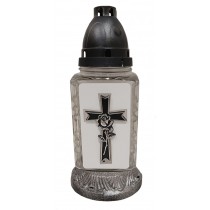 Лампадка стеклянная на 36 часов  "Крест с розой на белом фоне"