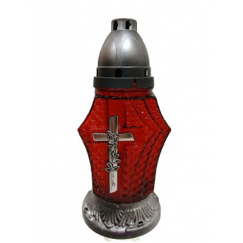 Лампадка стеклянная на 36 часов  "Крест 3D" красная