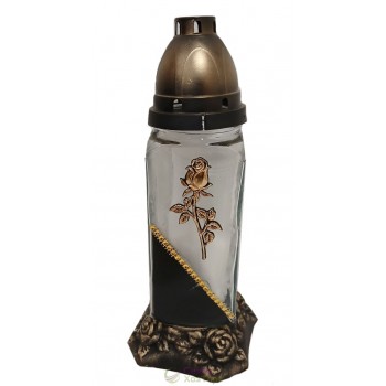 Лампадка стеклянная на 36 часов  "День-ночь/роза высокая золотая"