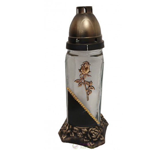 Лампадка стеклянная на 36 часов  "День-ночь/роза высокая золотая"