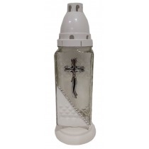 Лампадка стеклянная на 36 часов  "Крест волнистый/белый край"