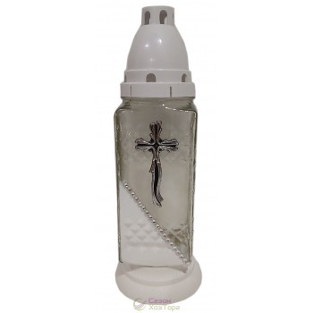 Лампадка стеклянная на 36 часов  "Крест волнистый/белый край"