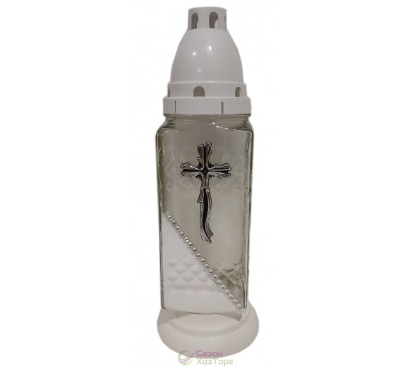 Лампадка стеклянная на 36 часов  "Крест волнистый/белый край"