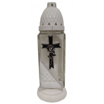 Лампадка стеклянная на 36 часов  "Крест с розой/белый край"