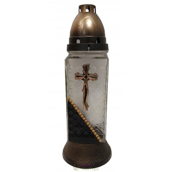 Лампадка стеклянная на 36 часов  "День-ночь/Крест волнистый"