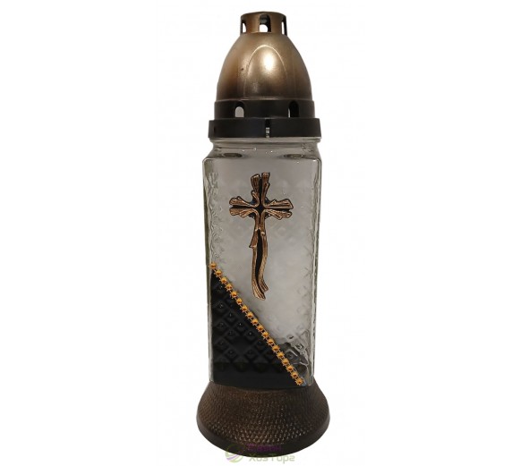 Лампадка стеклянная на 36 часов  "День-ночь/Крест волнистый"