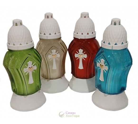 Лампадка стеклянная на 36 часов  Микс с белым крестом