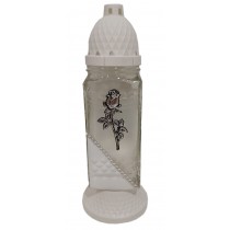 Лампадка стеклянная на 36 часов  "Роза высокая серебр./белый край"