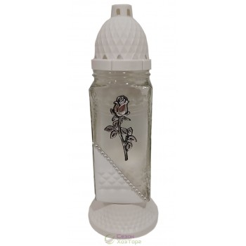 Лампадка стеклянная на 36 часов  "Роза высокая серебр./белый край"