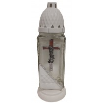 Лампадка стеклянная на 36 часов  "Крест с розой малой/белый край"