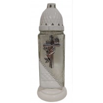 Лампадка стеклянная на 36 часов  "Крест с рукой/белый край"