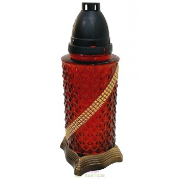 Лампадка стеклянная на 48 часов "Кристалл с лентой" красная