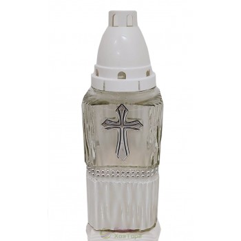 Лампадка стеклянная на 48 часов "Крест/квадрат белый"