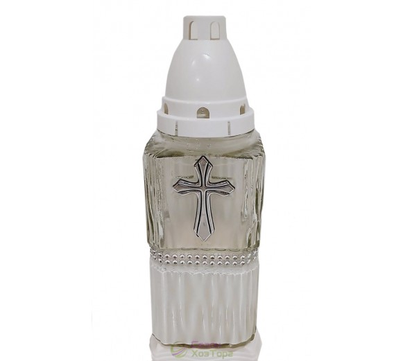 Лампадка стеклянная на 48 часов "Крест/квадрат белый"