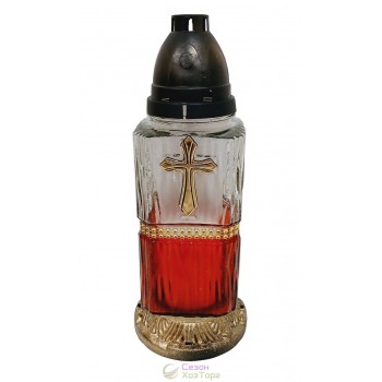 Лампадка стеклянная на 48 часов "Крест/квадрат красный"