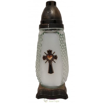 Лампадка стеклянная на 48 часов "Крест с сердцем"