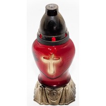 Лампадка стеклянная на 18 часов "Красное сердце с крестом"