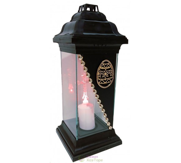 Лампадка Каплычка черная витражная с led-свечой "Пасха"