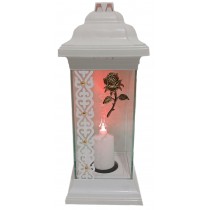 Лампадка Каплычка белая витражная с led-свечой "Роза"