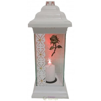 Лампадка Каплычка белая витражная с led-свечой "Роза"