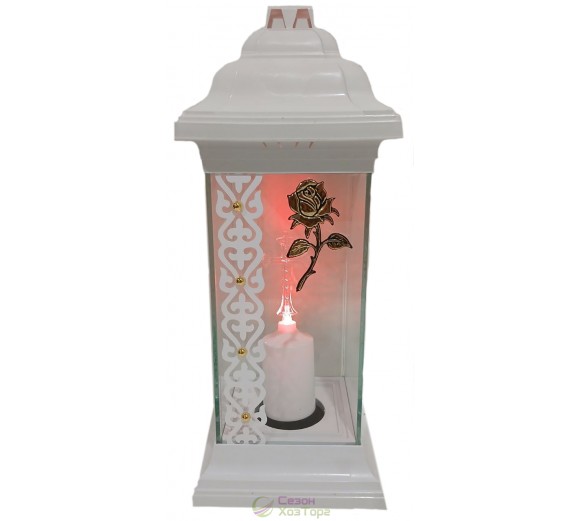 Лампадка Каплычка белая витражная с led-свечой "Роза"