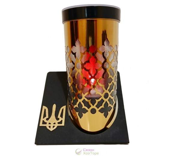 Лампадка на солнечной батарее, золотая, на подставке "Герб" 24,5см