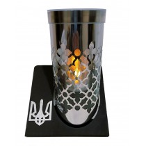 Лампадка на солнечной батарее, серебряная, на подставке "Герб" 24,5см