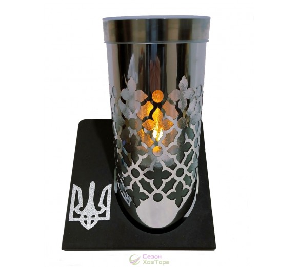 Лампадка на солнечной батарее, серебряная, на подставке "Герб" 24,5см