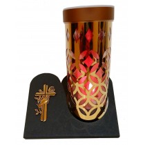 Лампадка на солнечной батарее, золотая, на подставке "Крест с рукой" 21,5см