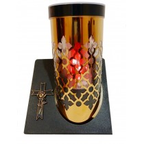 Лампадка на солнечной батарее, золотая, на подставке "Крест с розой" 24,5см