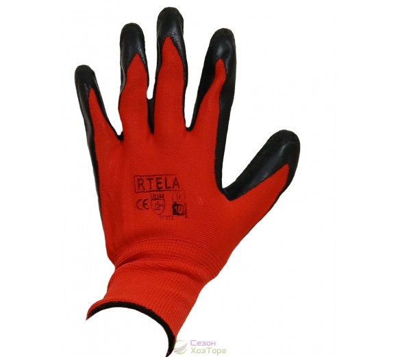 Перчатки Rtela стрейчевые с нитрилом (красно-черные)